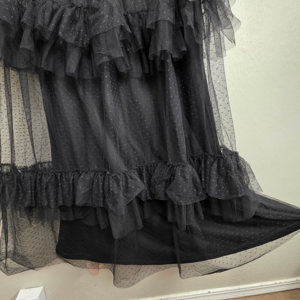 NWT Lulus Pure Radiance Black Mesh Swiss Dot Tiered Maxi Dress Large - Picture 8 of 12